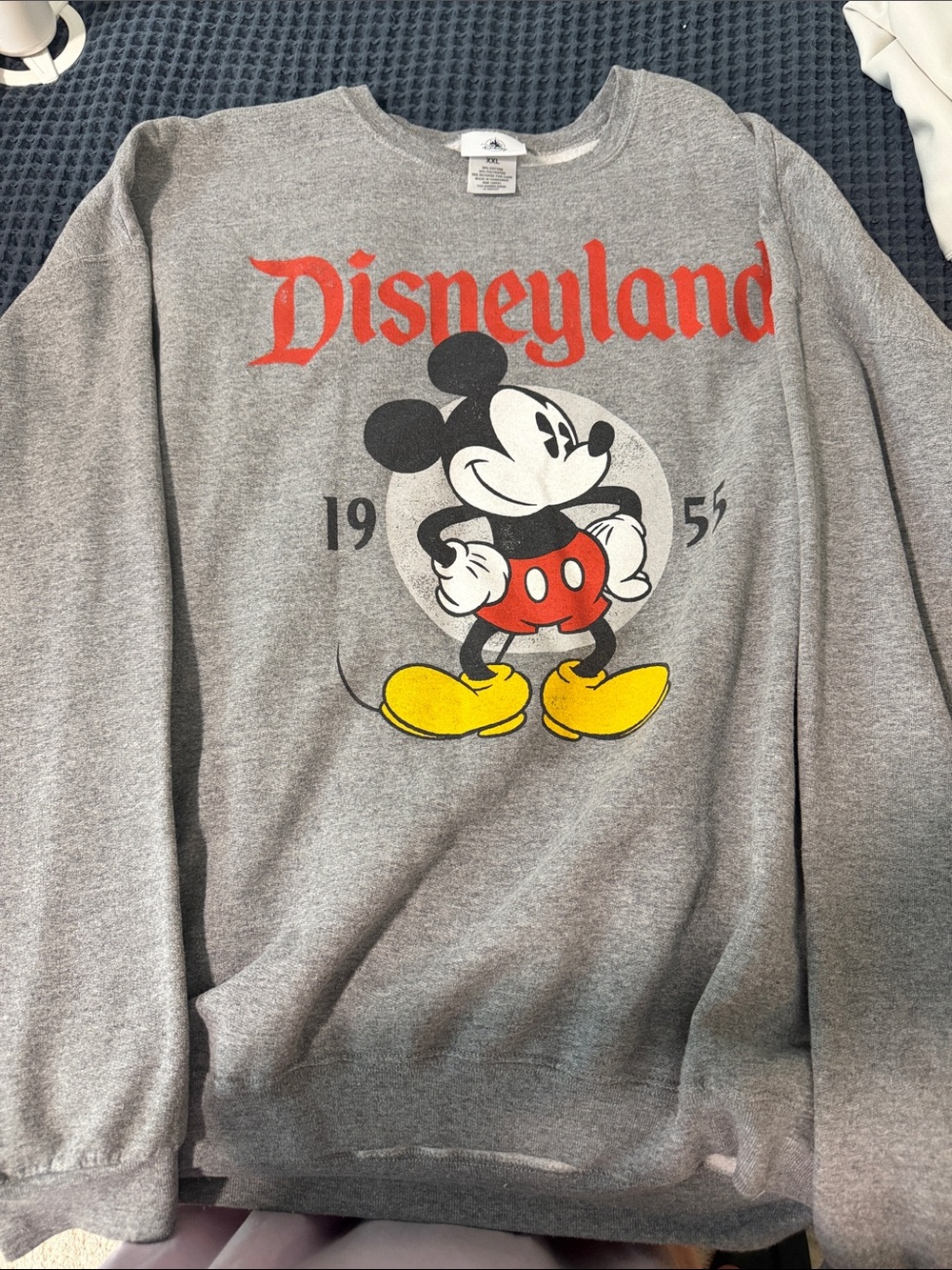Disney Gray Crewneck Sweatshirt with Mickey Graphic and Red Logo